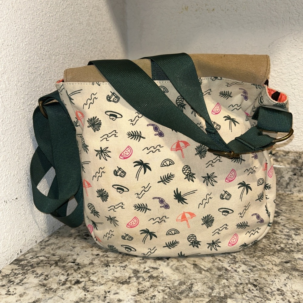 Kavu Canvas & Suede Crossbody Around Town Purse Tropical‎ Pattern - Picture 3 of 4